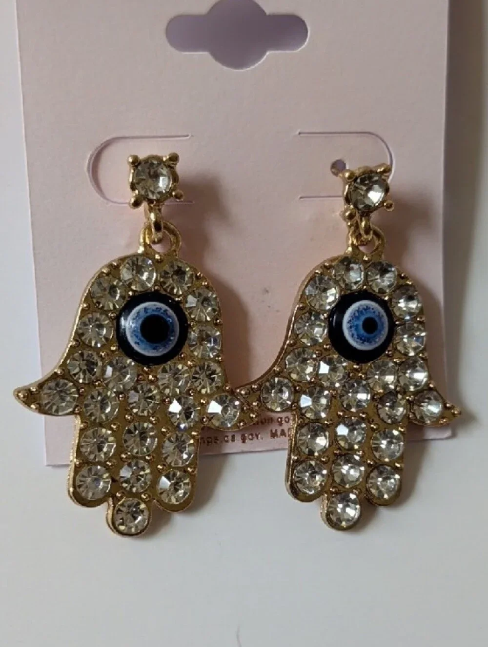 Gold Hamsa Evil Eye Crystal Drop Earrings - Gold NWT